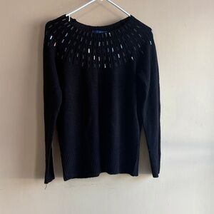 Apt. 9 Black Sweater with Colorful Embellished Neckline
